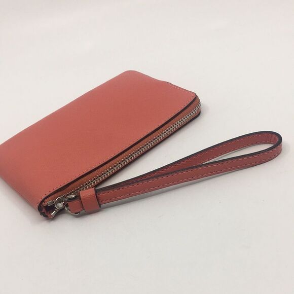 Coach Salmon Pebbled Leather Wristlet with silver tone hardware - Picture 6 of 16